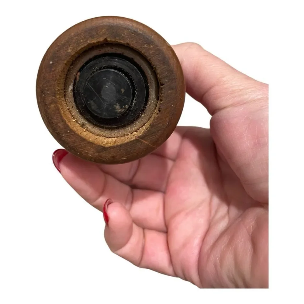 Vintage Small Wooden Pepper Mill with Silver Accents MCM